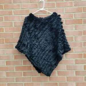 Studio 512 Rabbit Fur Cape Poncho Shrug One Size Black